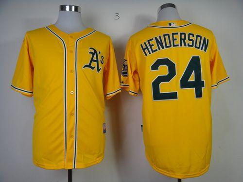 Athletics #24 Rickey Henderson Yellow Cool Base Stitched MLB Jersey - Click Image to Close
